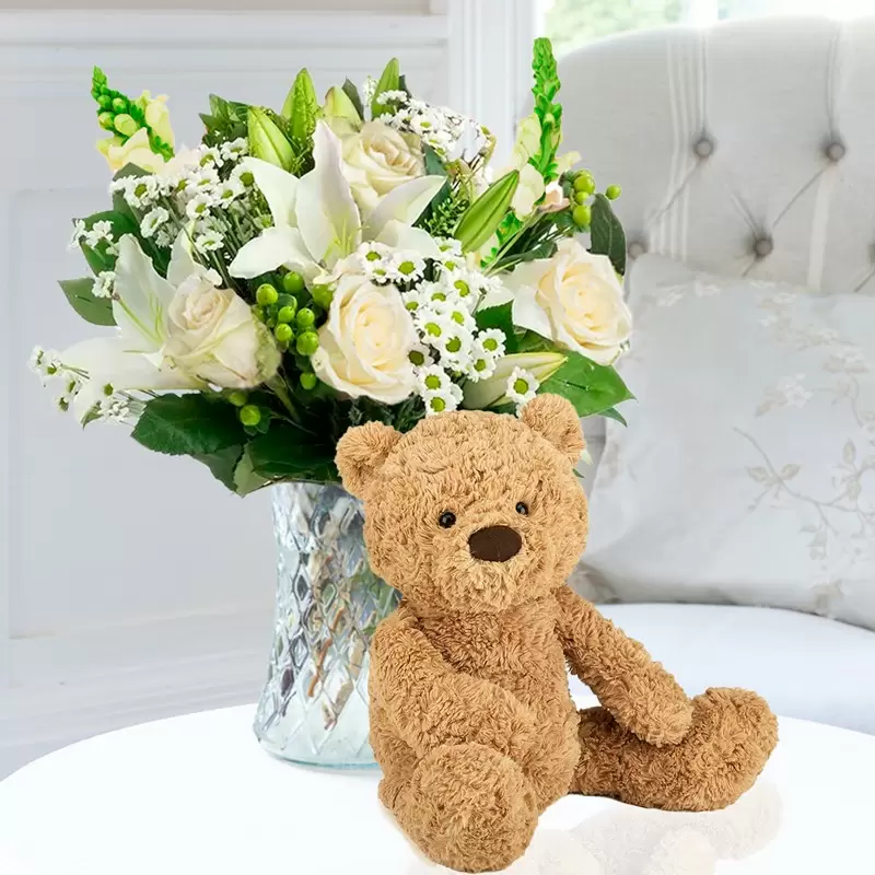 Simply White Rose & Lily & Jellycat® Bumbly Bear (38cm)