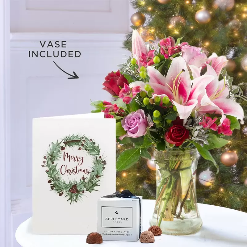 Festive Punch, Vase, 6 Mixed Truffles & Christmas Card