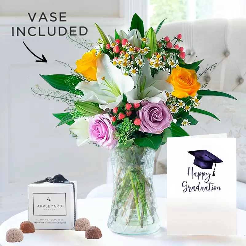 Glaze, Vase, 6 Mixed Trufles & Graduation Card