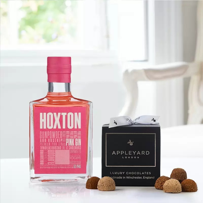 Hoxton Pink Gin 50cl & 12 Handmade Chocolate Truffles