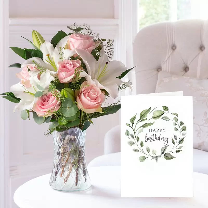 Simply Pink Rose & Lily & Birthday Card