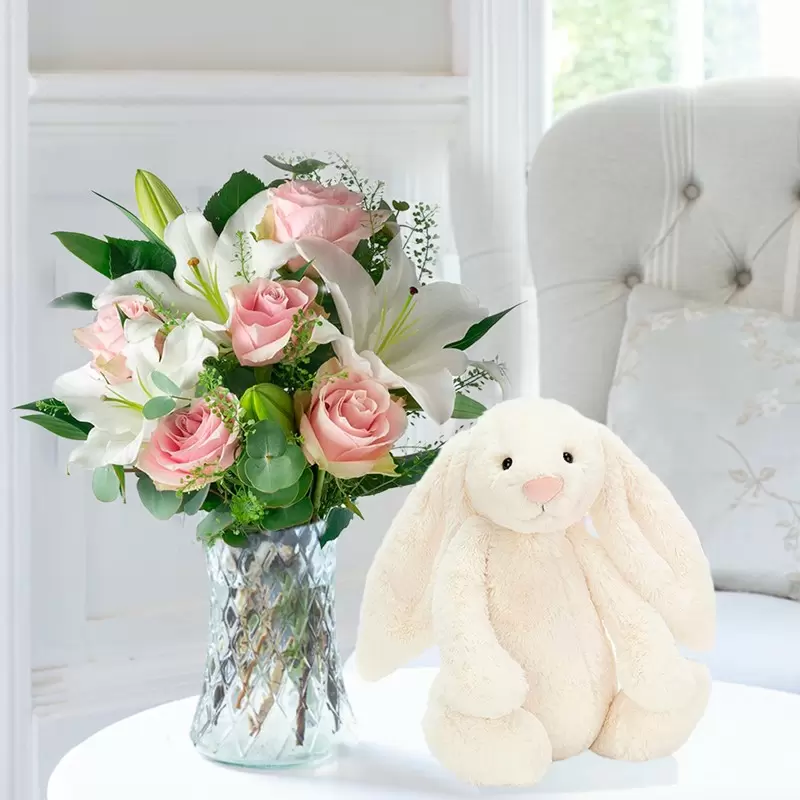 Simply Pink Rose & Lily & Cream Bunny