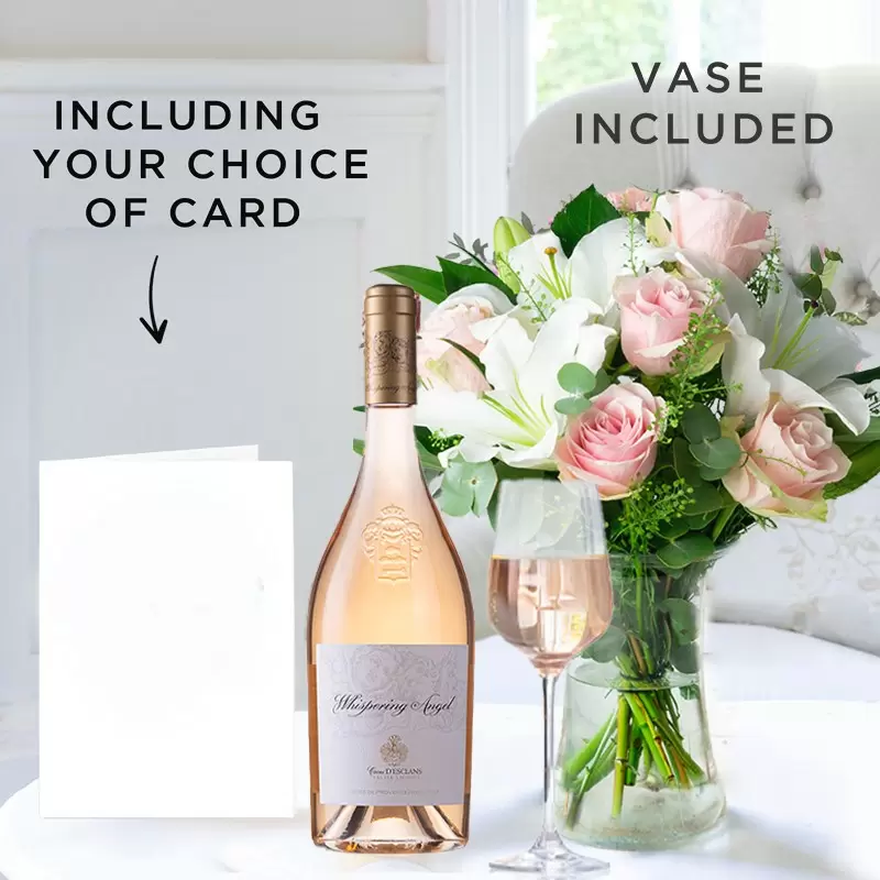 Simply Pink Rose & Lily, Whispering Angel, Vase & Card
