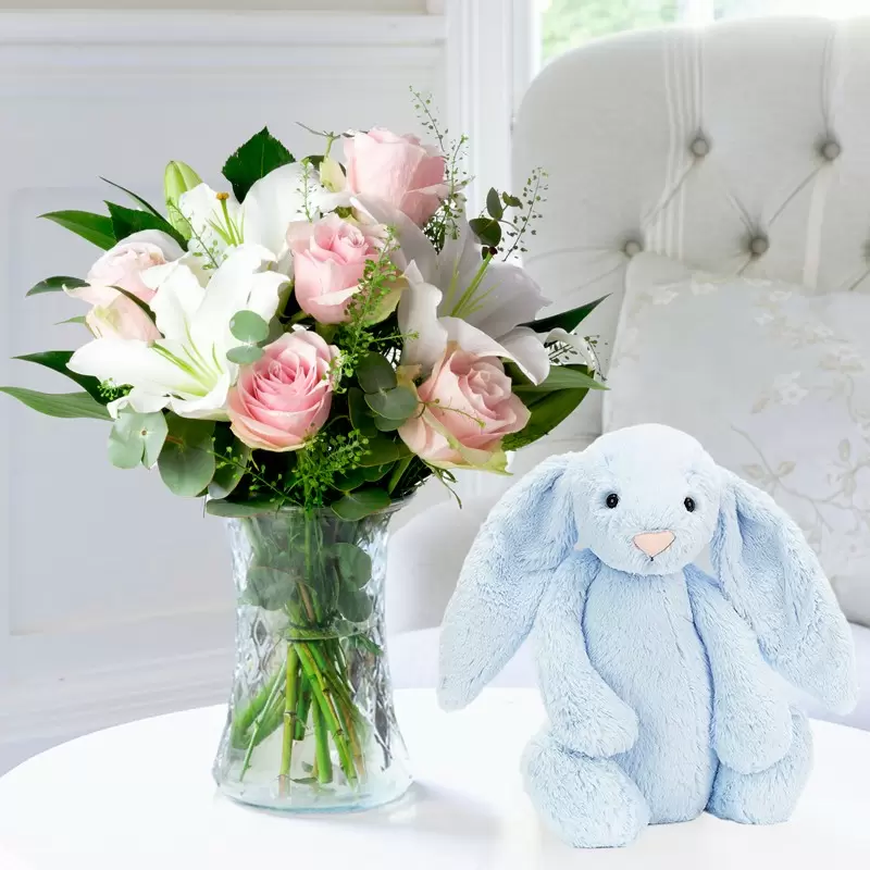 Simpy Pink Rose & Lily & Jellycat® Bashful Blue Bunny