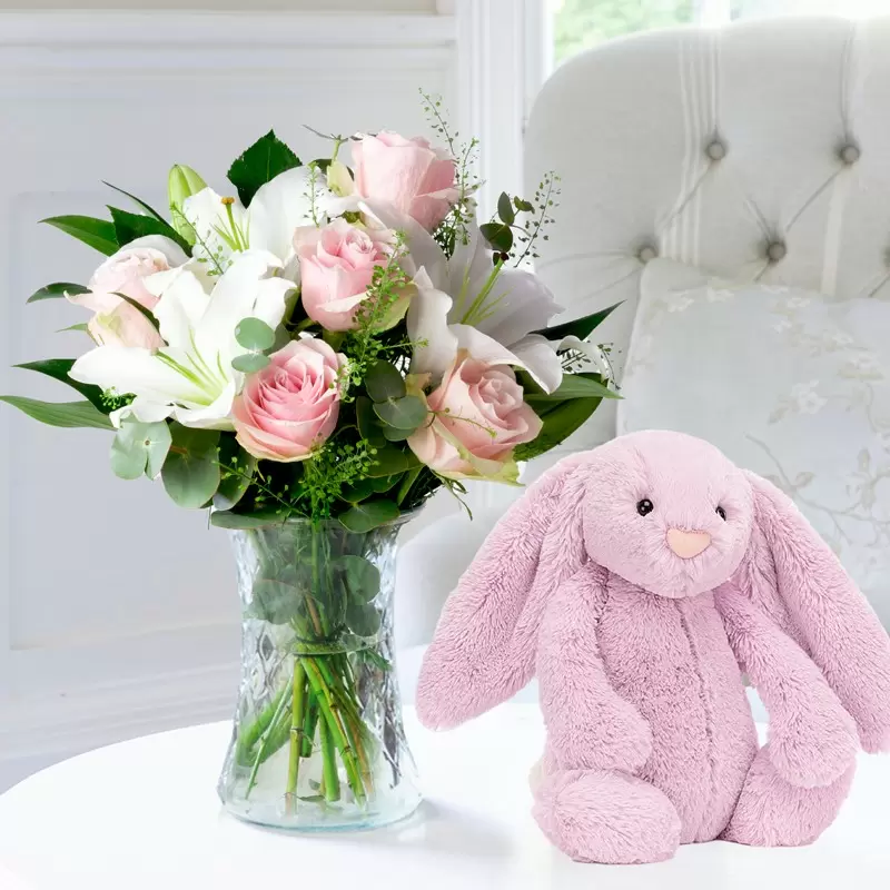 Simpy Pink Rose & Lily & Jellycat® Bashul Lilac Bunny