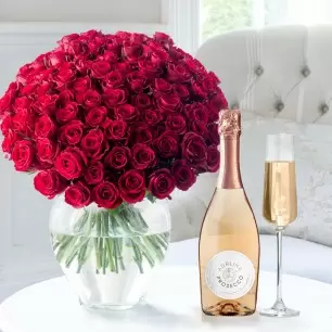 100 Luxury Red Roses & Prosecco Rosé