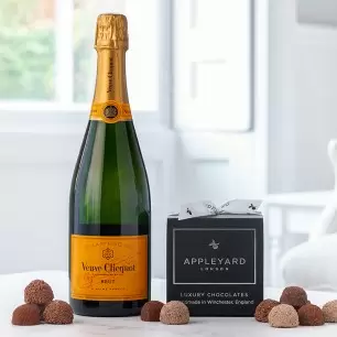 Veuve Clicquot Yellow Label Brut Champagne and 12 Handmade Chocolate Truffles