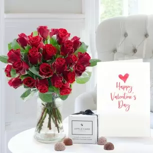 24 Red Roses, 6 Mixed Truffles & Valentine's Card 