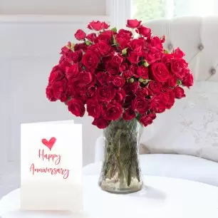 50 Red Roses & Anniversary Gift Card