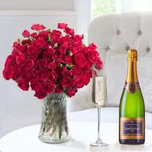 50 Red Roses & Champagne Dericbourg