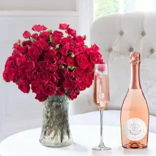 50 Red Roses & Prosecco Rosé
