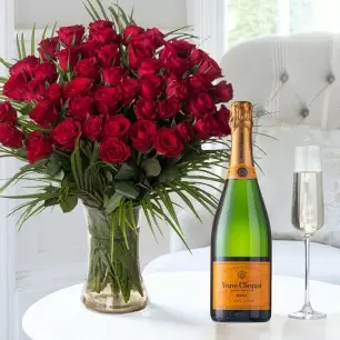 50 Luxury Red Roses & Veuve Clicquot