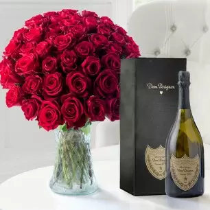 50 Red Roses & Dom Perignon