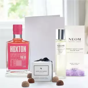 Hoxton Pink Gin, Neom Pillow Mist, 6 Handmade Truffles & Occasion Card