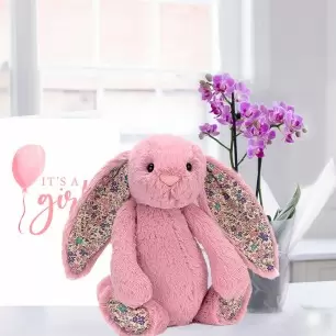 Mini Pink Orchid, Jellycat® Pink Blossom Bunny & New Baby Girl Card