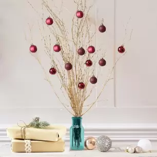 Gold Twig Tree with 14 Dark Red Baubles