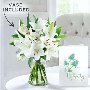 Casablanca Lily Bouquet, Vase & Sympathy Card