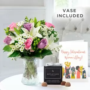 Chantilly, 12 Mixed Truffles, Vase & Happy International Women's Day Card