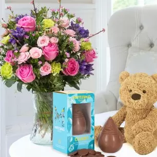 English Garden, Jellycat Bumbly Bear (38cm) & Milk Chocolate Chick & Buttons (100g)