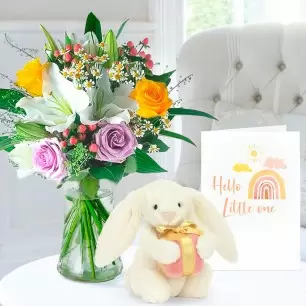 Glaze, Jellycat® Bashful Bunny with Present (18cm) & Hello Little One Card