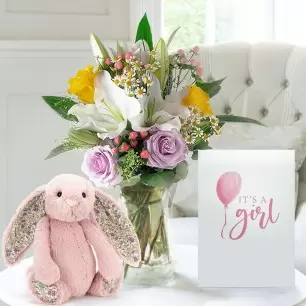 Glaze, Jellycat® Blossom Bunny & New Baby Girl Card