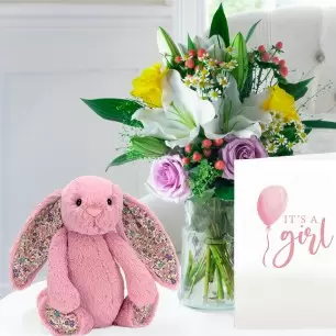 Glaze, Jellycat® Blossom Bunny & New Baby Girl Card