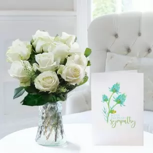 Letterbox Simply White Roses & Sympathy Card 