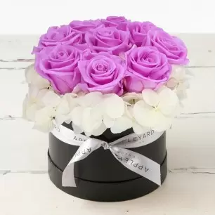 Lilac Rose & White Hydrangea Hatbox (Lasts Up To A Year)