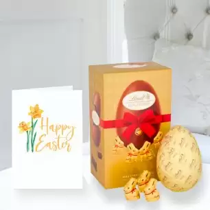 Lindt Gold Milk Chocolate Egg With Mini Bunnies (250g) & Happy Easter Card