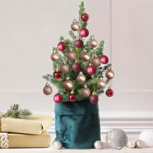 Medium Christmas Tree with 28 Dark Red & Rose Gold baubles & Box of 25 Chocolates