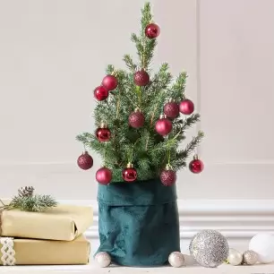 Mini Christmas Tree with 14 Dark Red Baubles