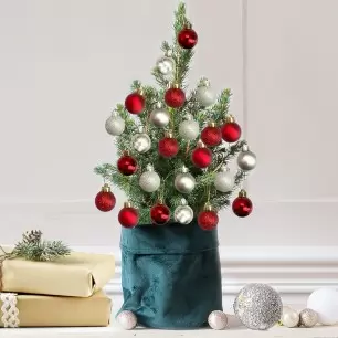 Mini Christmas Tree with 28 Christmas Red & Silver Baubles