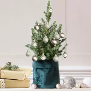 Mini Christmas Tree with 14 Silver Baubles