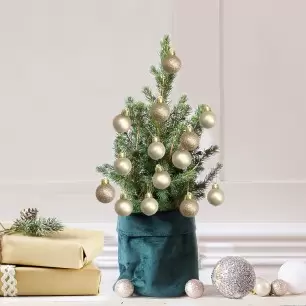 Little Christmas Tree with 14 Champagne Baubles