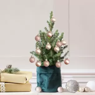 Tiny Christmas Tree with 14 Rose Gold Baubles