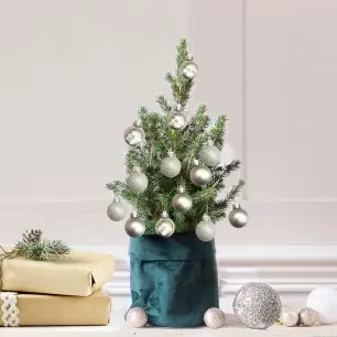 Tiny Christmas Tree with 14 Silver Baubles