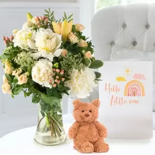 Peony Garden, Jellycat Tiny Bartholomew Bear (16cm) & Hello Little One Card