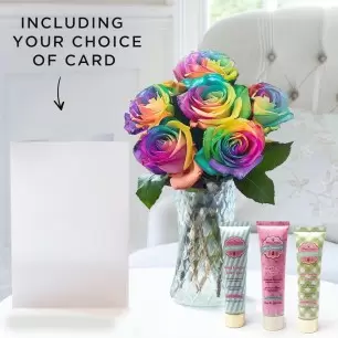 Rainbow Roses, Butter Cookie, Raspberry & Honey Hand Cream Set (3x60ml) & Card of Your Choice