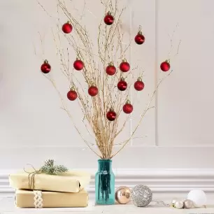 Gold Twig Tree with 14 Christmas Red Baubles