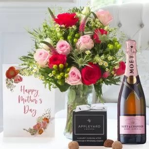 Rose Pearl, Moet Rosé, 12 Mixed Truffles & Mother's Day Card
