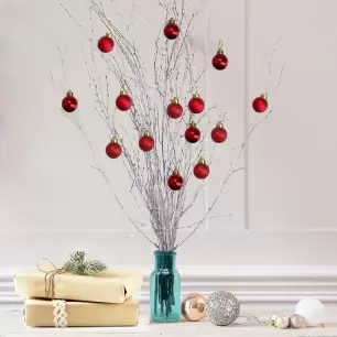 Silver Twig Tree with 14 Christmas Red Baubles