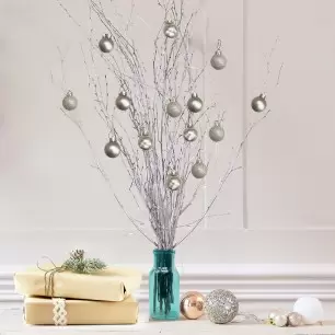 Silver Twig Tree with 14 Silver Baubles