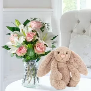 Simply Pink Rose & Lily & Bashful Beige Bunny
