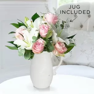 Simply Pink Rose & Lily & Ceramic Jug