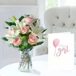 Simply Pink Rose & Lily & New Baby Girl Card