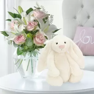 Simply Pink Rose & Lily & Cream Bunny