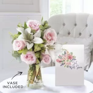 Simply Pink Rose & Lily, Vase & Get Well Card
