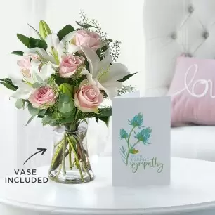 Simply Pink Rose & Lily, Vase & Sympathy Gift Card