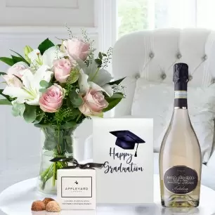 Simply Pink Rose & Lily, Prosecco, 6 Mixed Truffles & Card