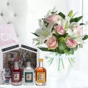 Simply Pink Rose & Lily & Mini Trio of Gin